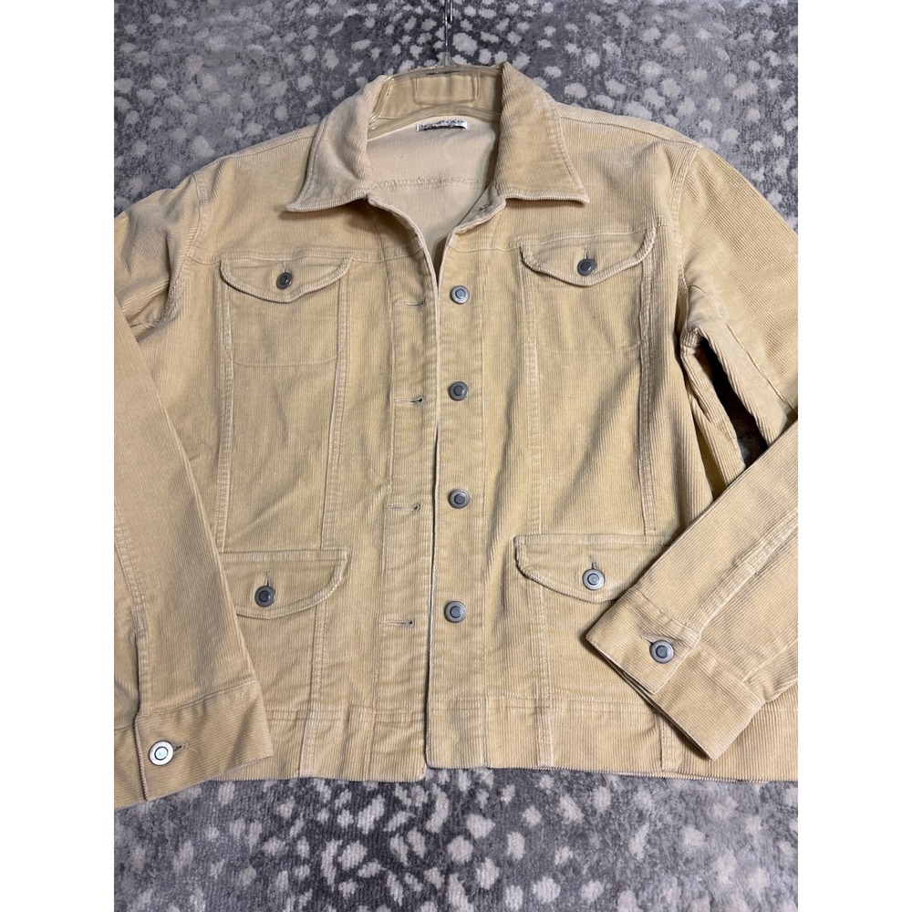 Hannah Stretch Corduroy Trucker Jacket Tan Cream Button Front Pockets L